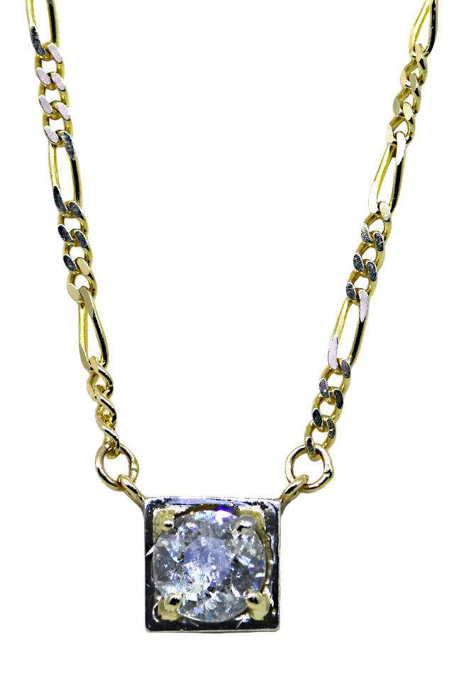 14KY European Cut Solitaire Diamond Necklace