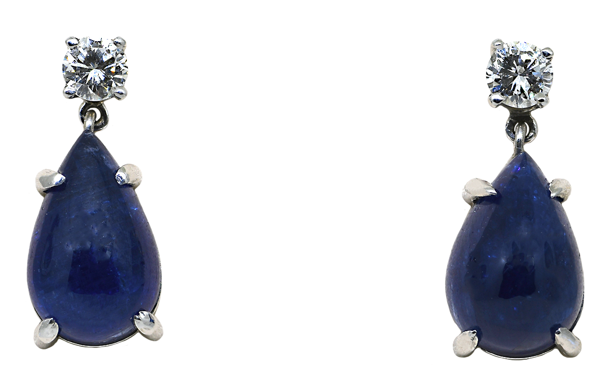 14K White Gold Tanzanite and Diamond Dangle Earrings