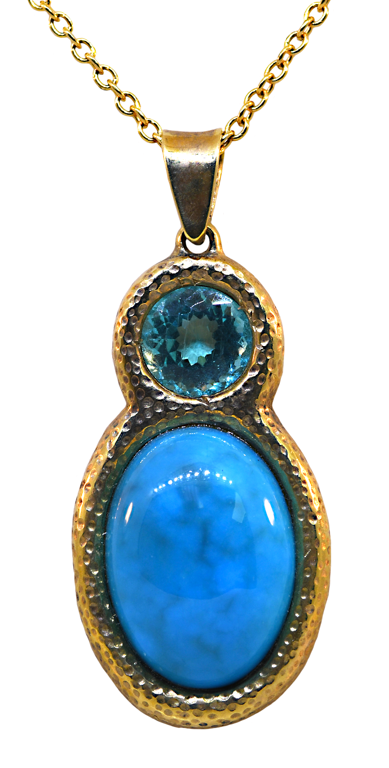 14KY Apatite and Turquoise Colored Stone Pendant + Chain