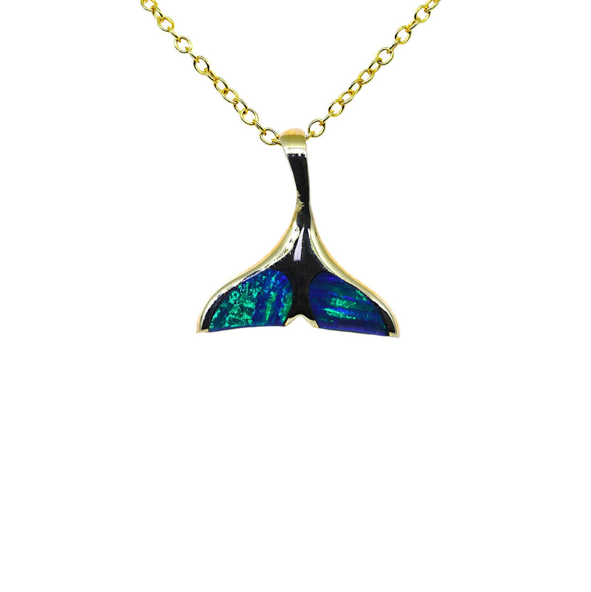 Reversible Whale Tail Pendant with Black Onyx and Lab Opal