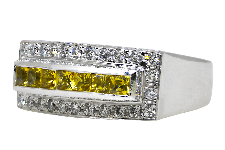 18K White Gold Ring with Yellow Sapphires and Diamonds