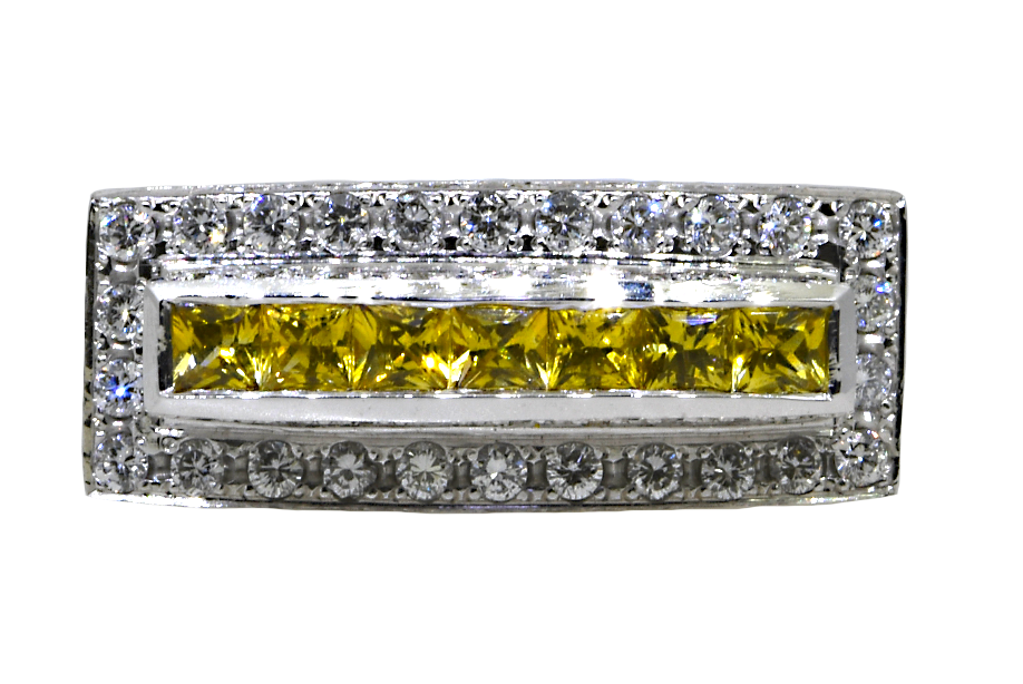 18K White Gold Ring with Yellow Sapphires and Diamonds