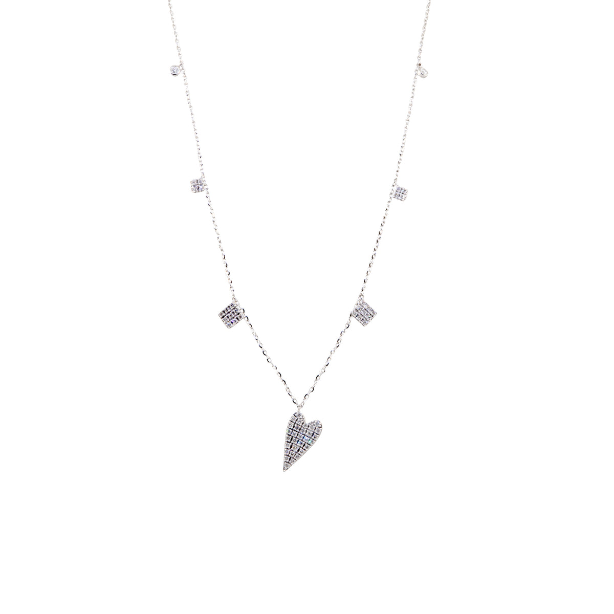 14kt White Gold Heart Necklace with Diamonds