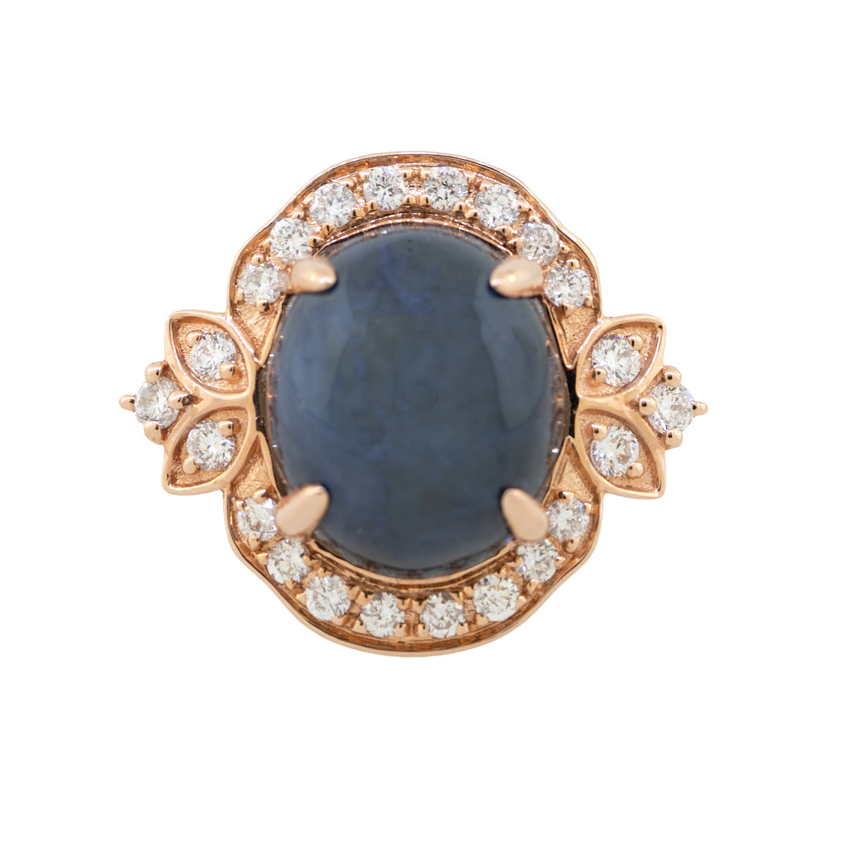 14kt Rose Gold Oval Cabochon Star Sapphire Diamonds Ring