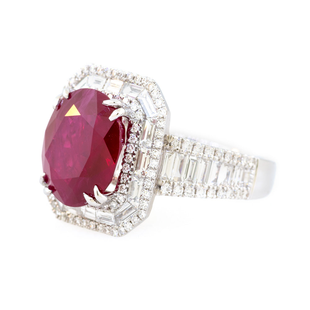 18KT White Gold Ruby & Diamond Octagonal Halo Ring