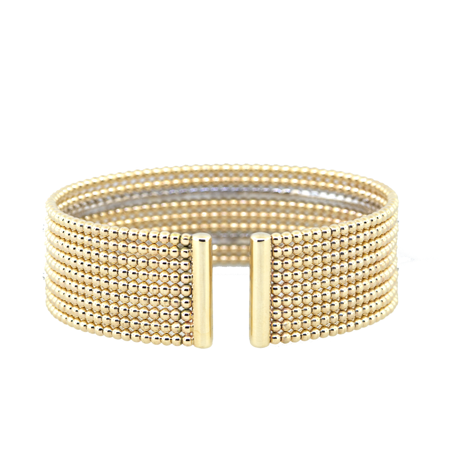 14K White & Yellow Gold Bujukan Bead Diamond Cuff Bracelet
