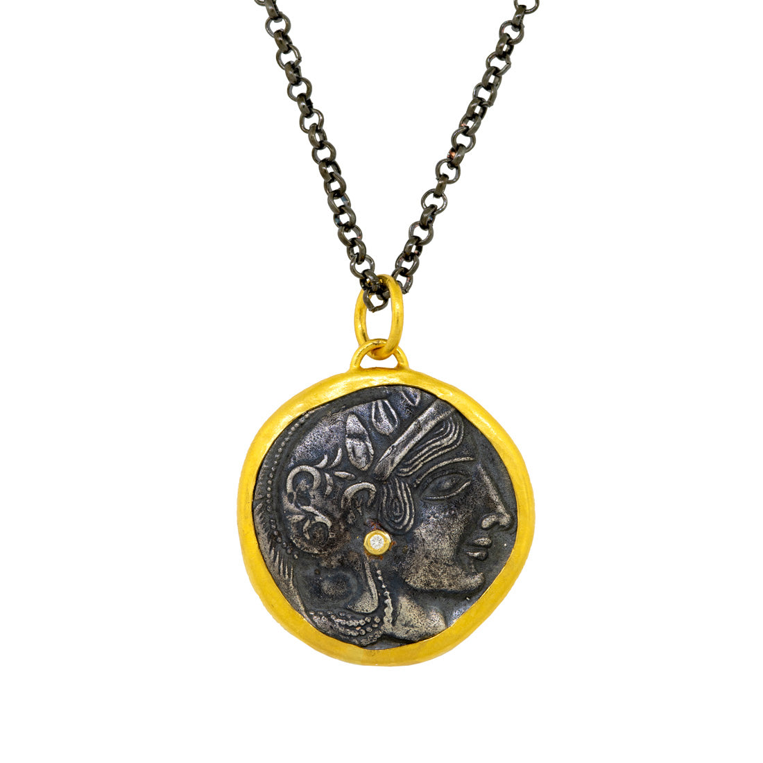 24kt Gold and Sterling Silver Reversible Pendant featuring Athena Wisdom Goddess/Athena's Owl