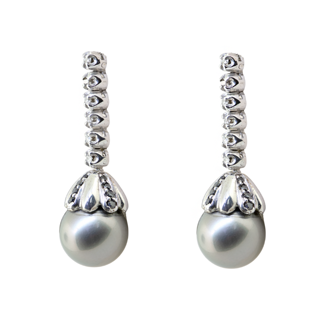 18KW Tahitian Pearl & Black and White Diamond Earrings
