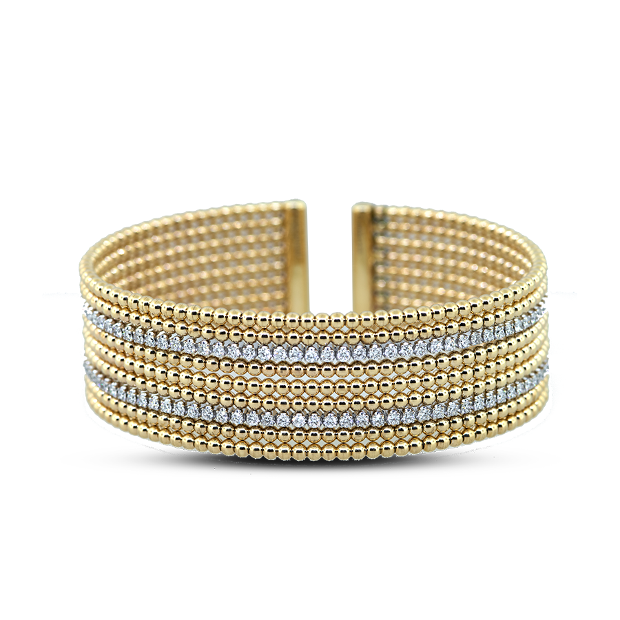 14K White & Yellow Gold Bujukan Bead Diamond Cuff Bracelet