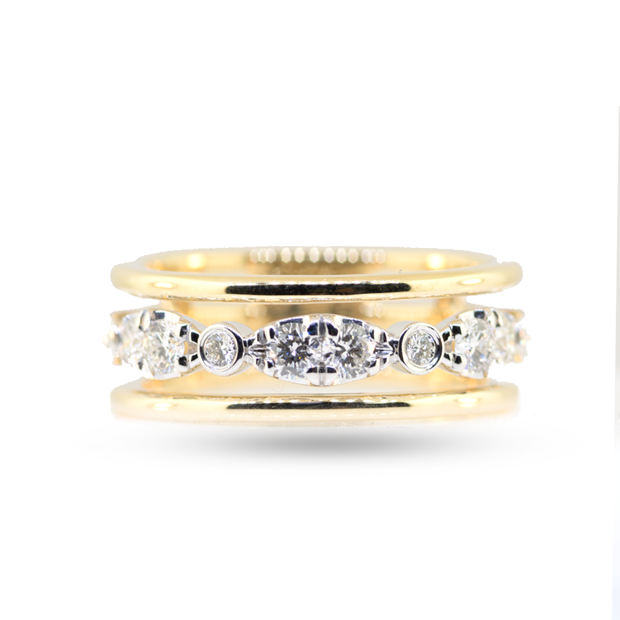 14K White & Yellow Gold 3 Row Diamond Ring