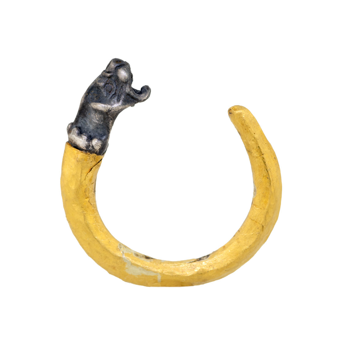 24kt Gold and Silver Open Ring with Ancient Lion Head