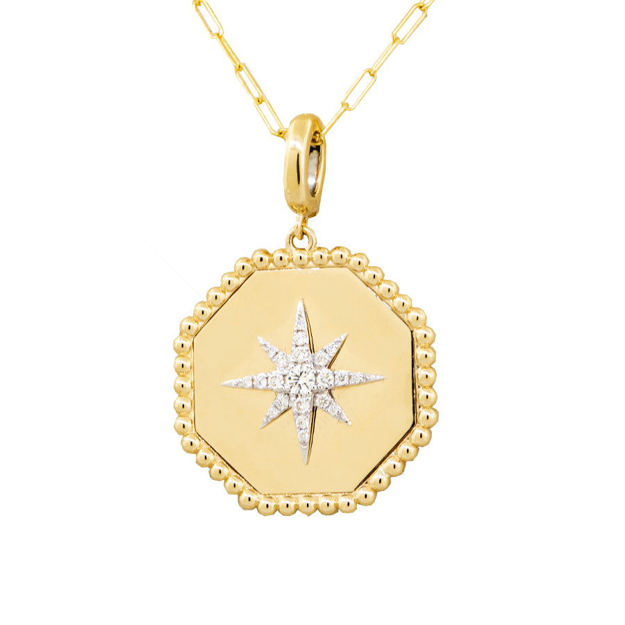 14KYW 5.40gm MOP & Diamond Medallion Pendant - Gabriel & Co.