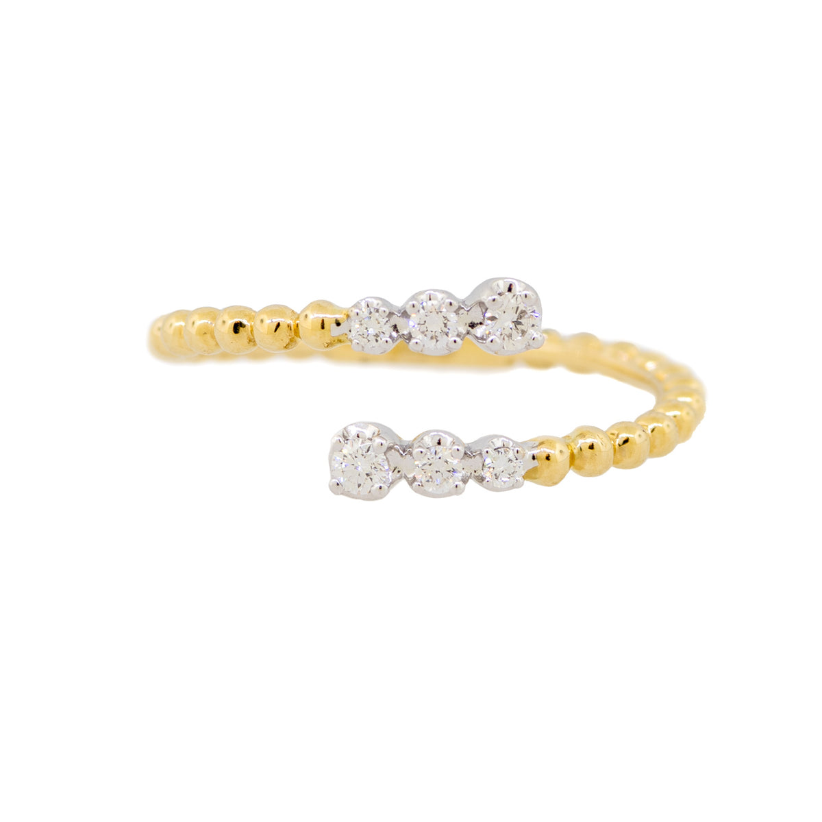 Gabriel & Co. 14k yellow gold, Bujukan Bead Diamond Bypass Bead Ring