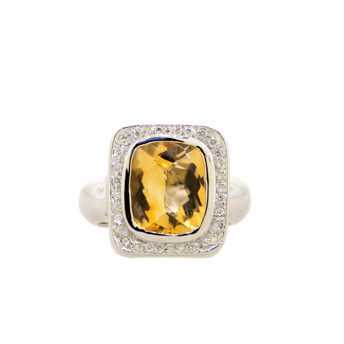 18KW 16.30gm Yellow Citrine & Diamond Ring