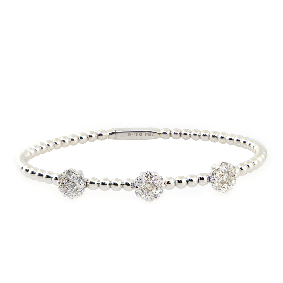 18KW Bangle Bracelet w/ 3 Diamond Clusters