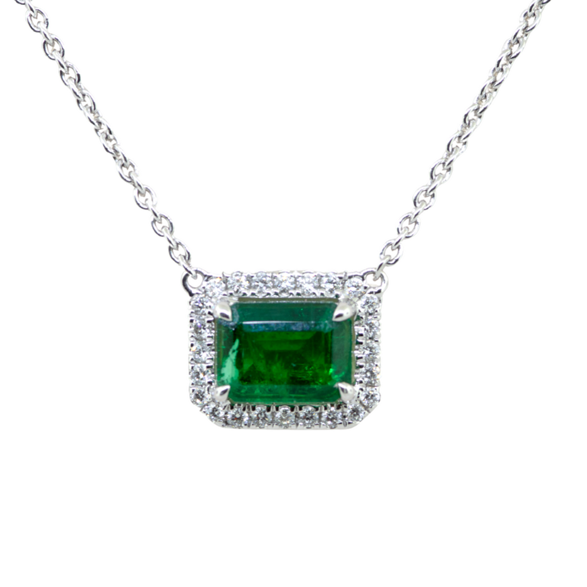 18KW Emerald & DIamond Necklace