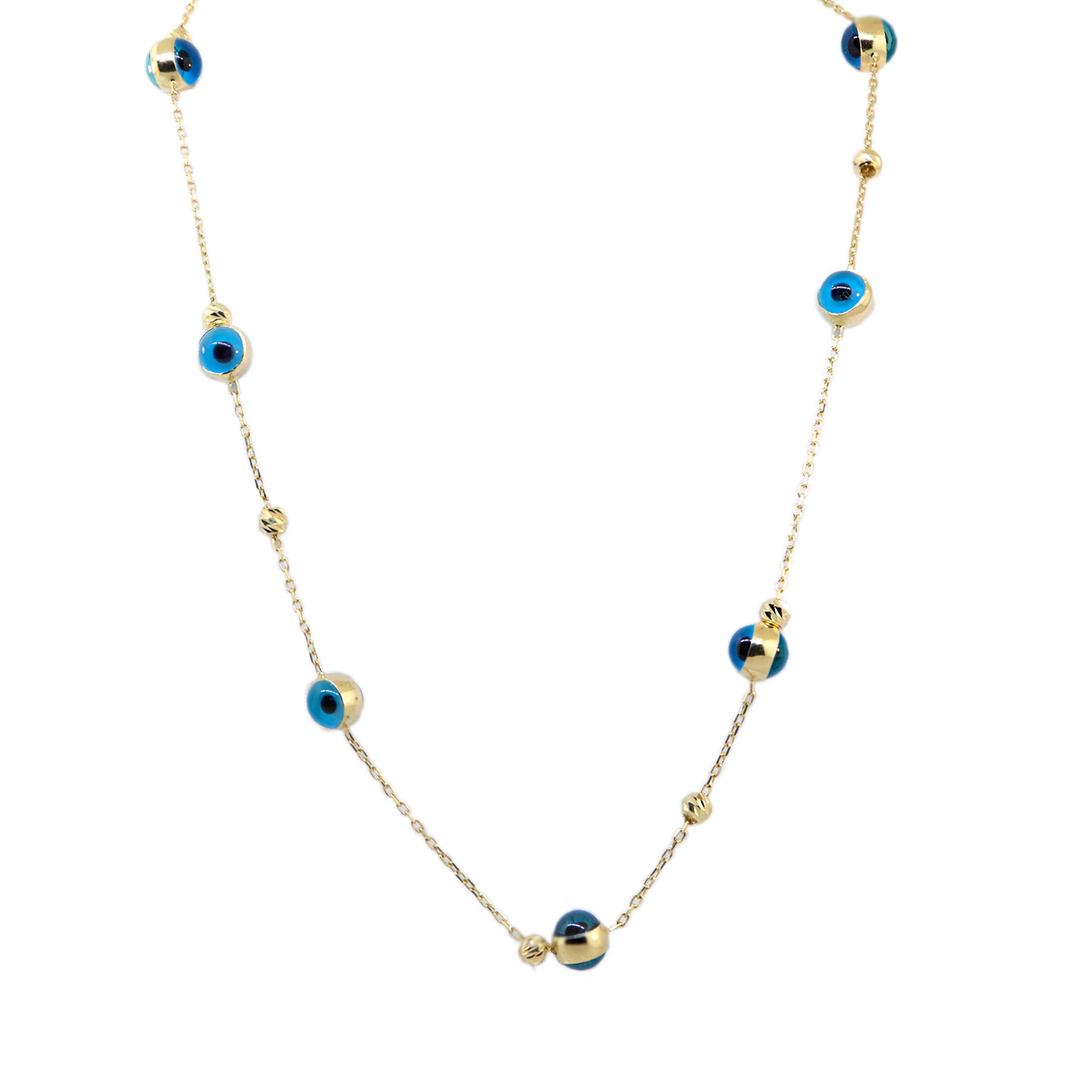 14KY 4.10gm Evil Eye Station Necklace