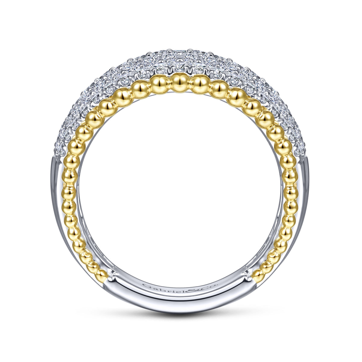 14K White-Yellow Gold Wide Diamond Pavé Band with Bujukan Bead Border