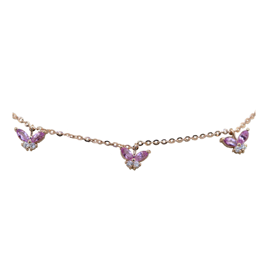 18K Rose Gold Pink Sapphire & Diamond Butterfly Necklace
