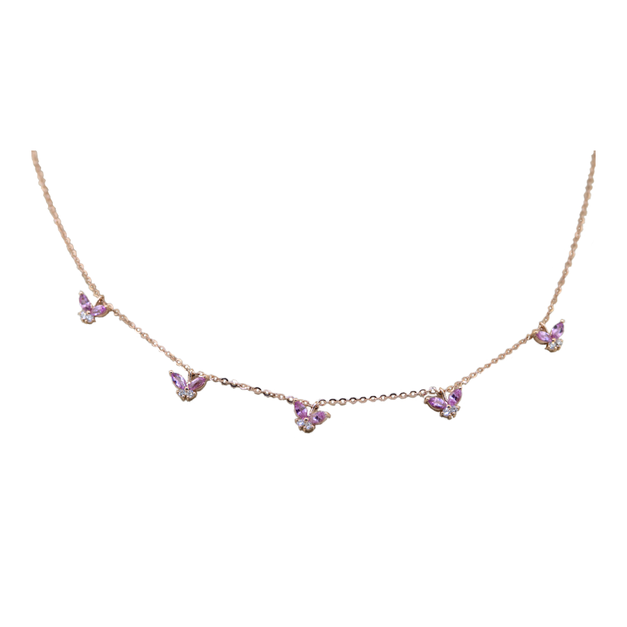18K Rose Gold Pink Sapphire & Diamond Butterfly Necklace