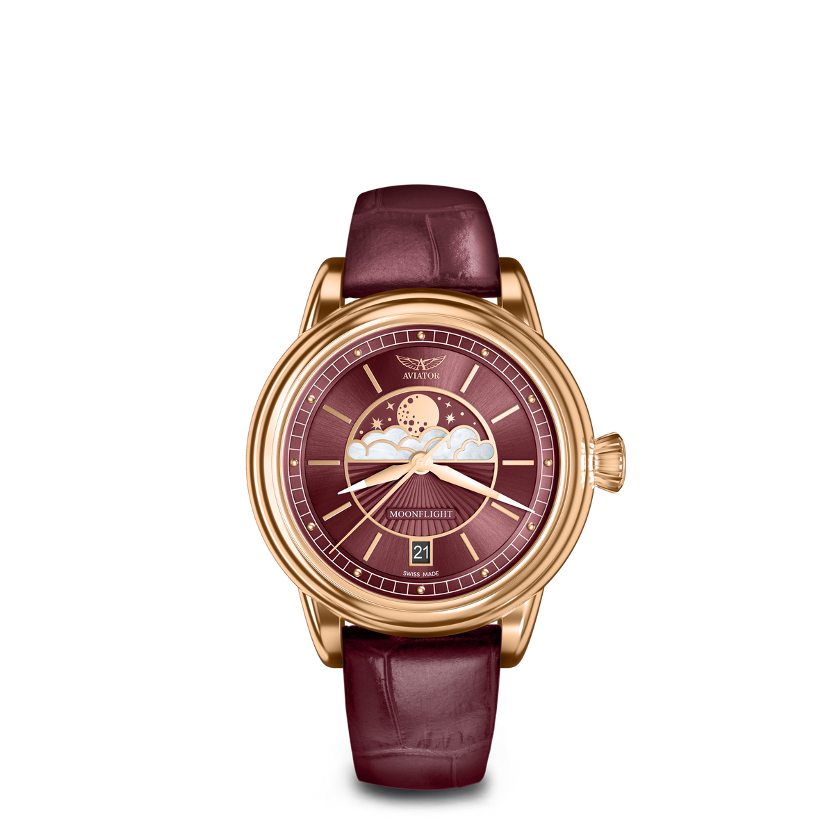 Aviator Douglas MoonFlight watch with Rose Taupe Calf Leather strap