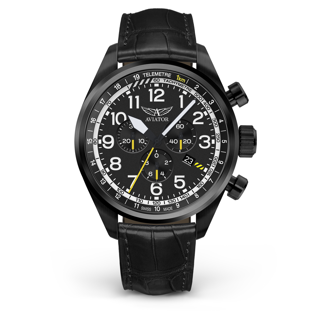 Aviator Airacobra P45 Chrono with black leather strap