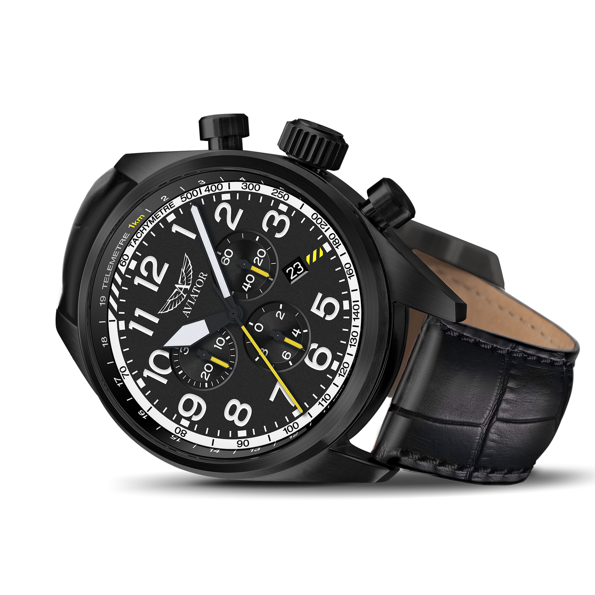 Aviator Airacobra P45 Chrono with black leather strap