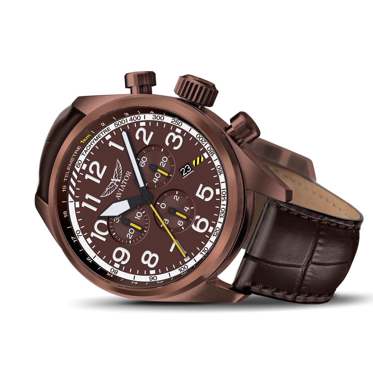 Aviator Airacobra P45 Chrono Watch with Brown Leather Strap