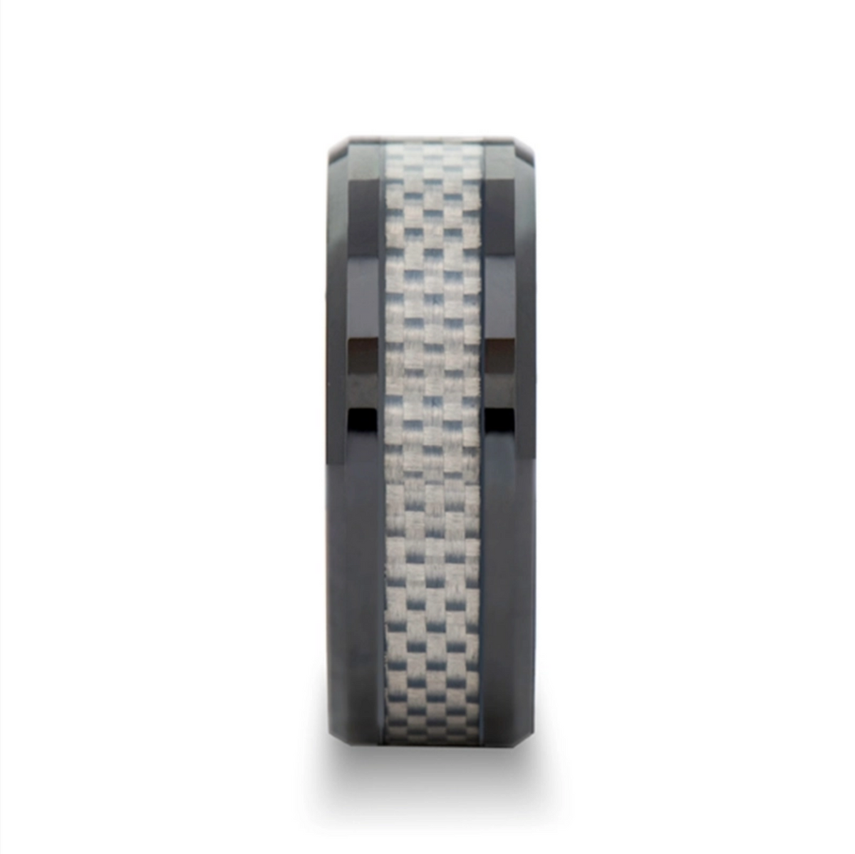 Mystique Beveled Ceramic Ring with White Carbon Fiber Inlaid