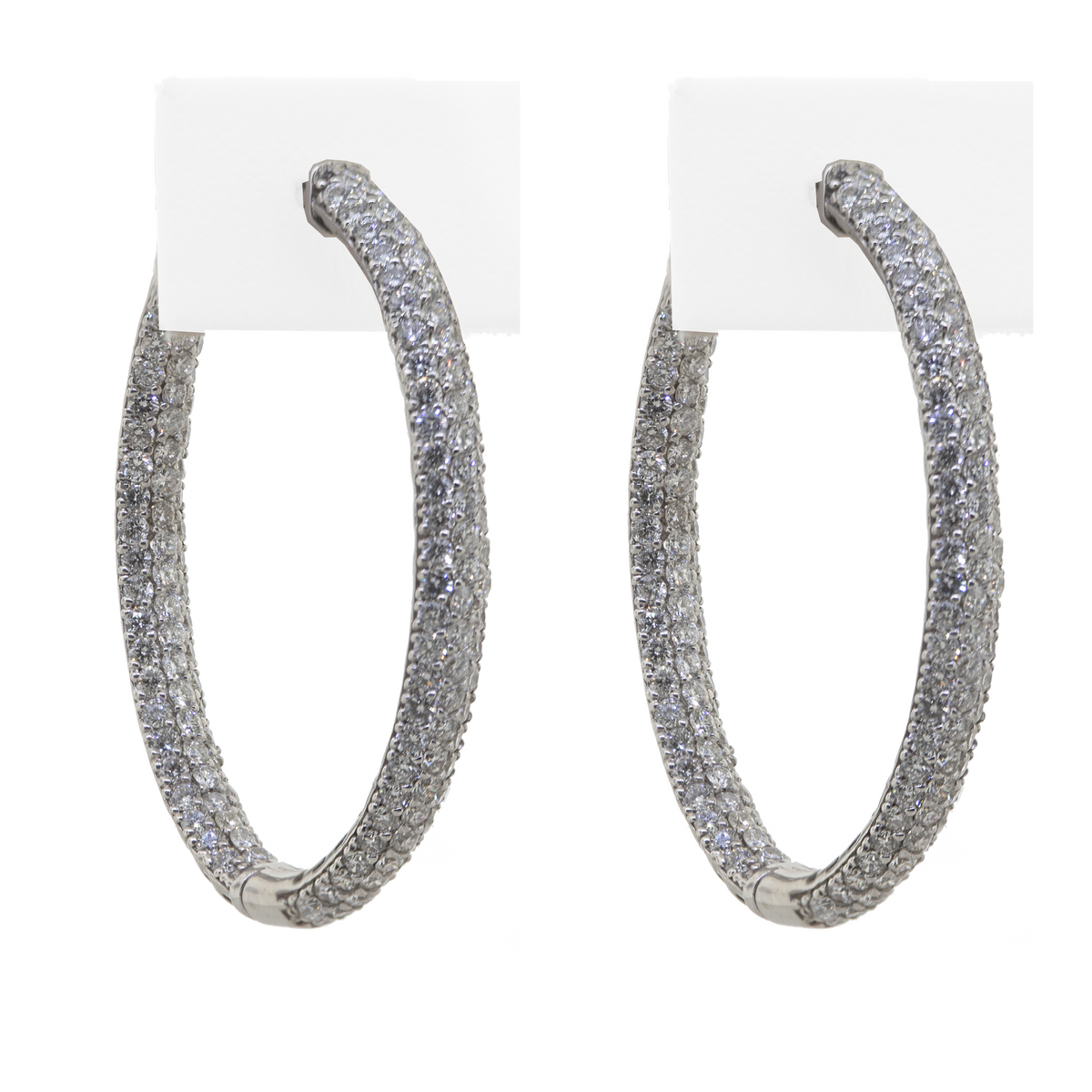 Pave Diamond Hoop Earrings in 14K White Gold