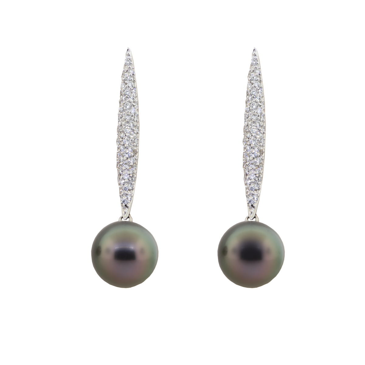 18KW Diamond & Tahitian Pearl Earrings