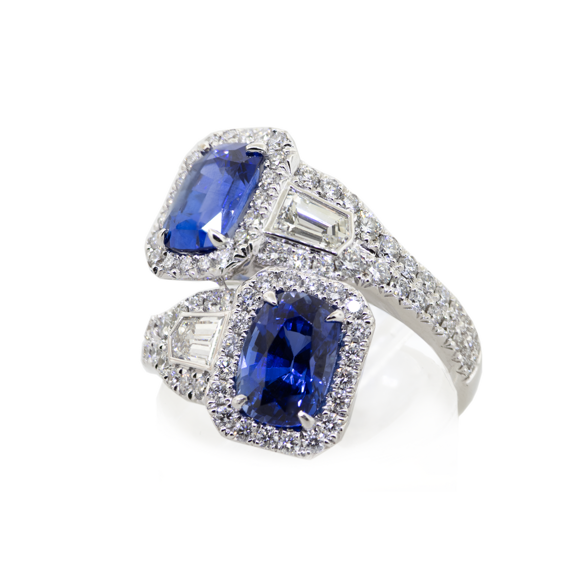 18KW 8.79gm Sapphire & Diamond Bypass Ring
