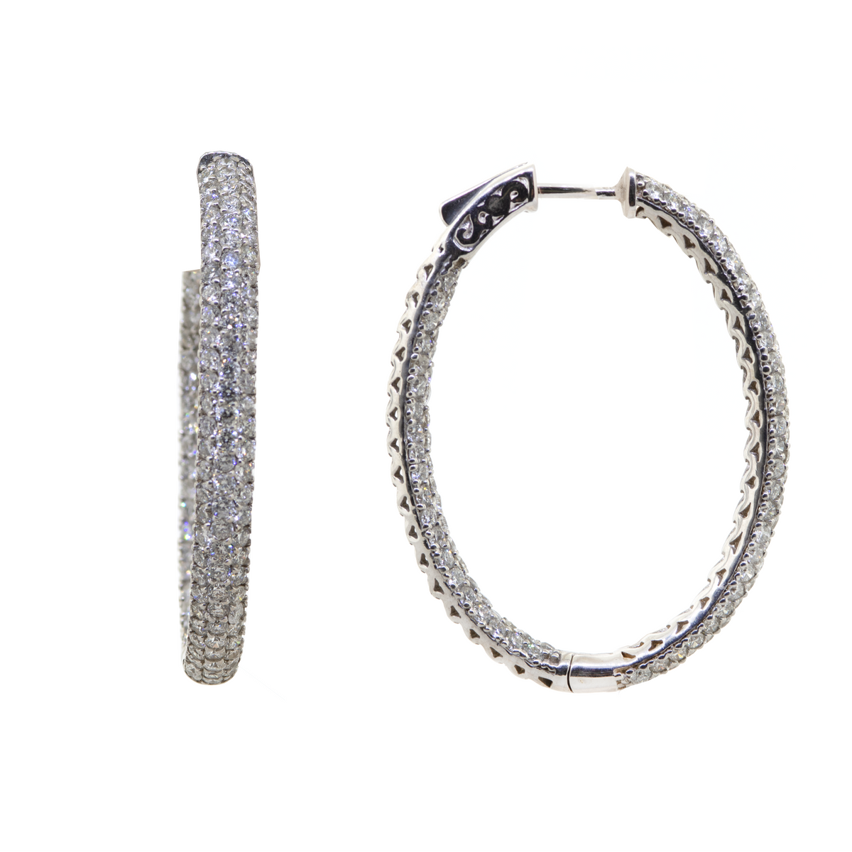 Pave Diamond Hoop Earrings in 14K White Gold