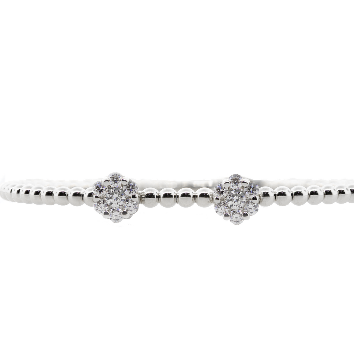 18KW Bangle Bracelet with 2 Diamond Clusters