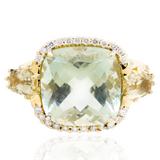 18KY 10.30 gm. Green Amethyst, Citrine & Diamond Ring