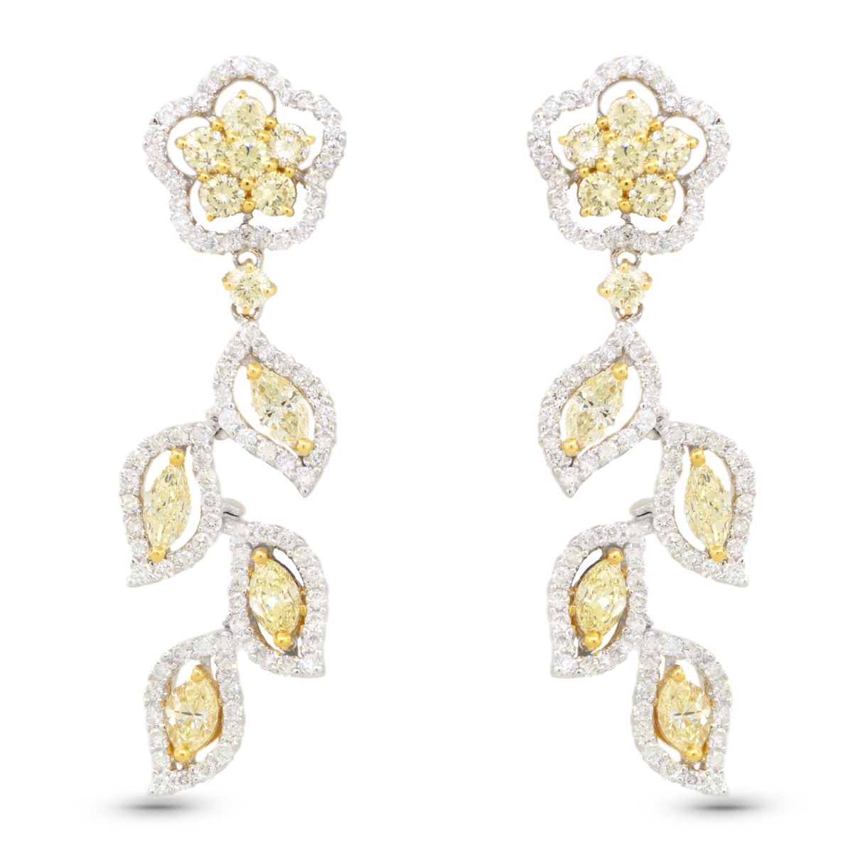 18K Fancy Yellow & White Diamond Dangle Earrings