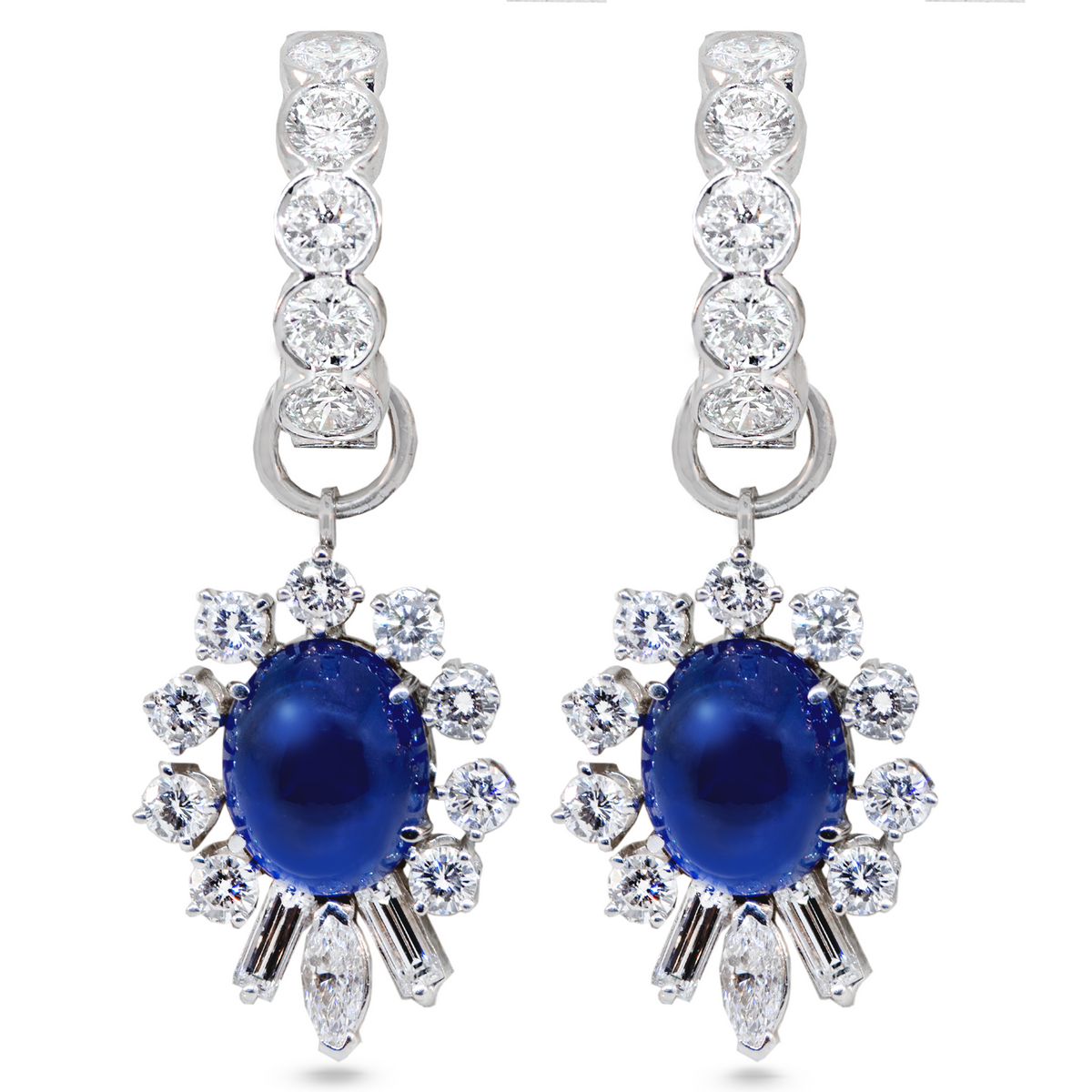 18KW 14.20 gm. Sapphire & Diamond Drop Down Earrings | Day to Night | Removable Bottom