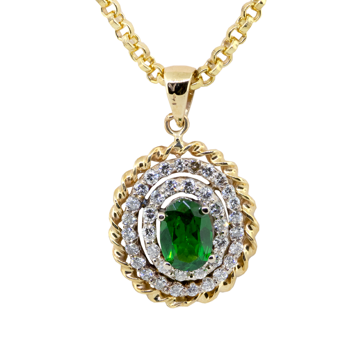 14KYW Green Tsavorite and Diamond Pendant