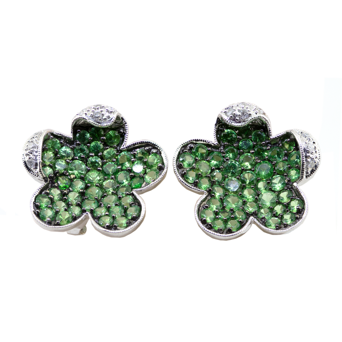 18KW 8.60 gm. Green Tsavorite and Diamond Earring