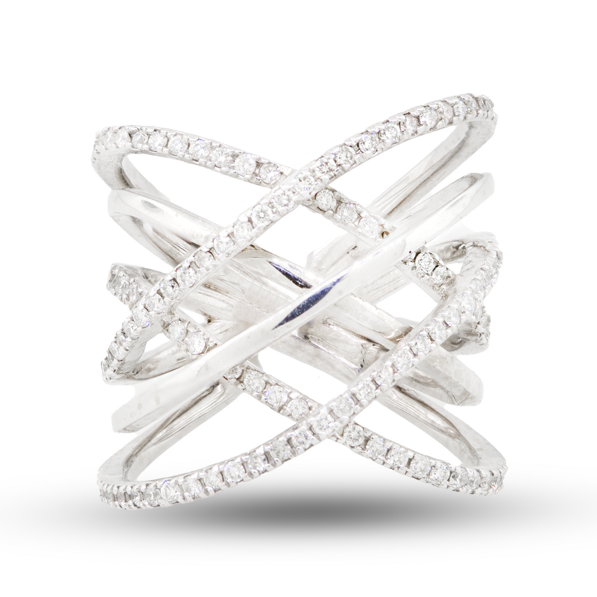 14K WHITE GOLD  FANCY DIAMOND CROSSOVER RING