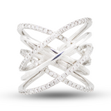 14K WHITE GOLD  FANCY DIAMOND CROSSOVER RING