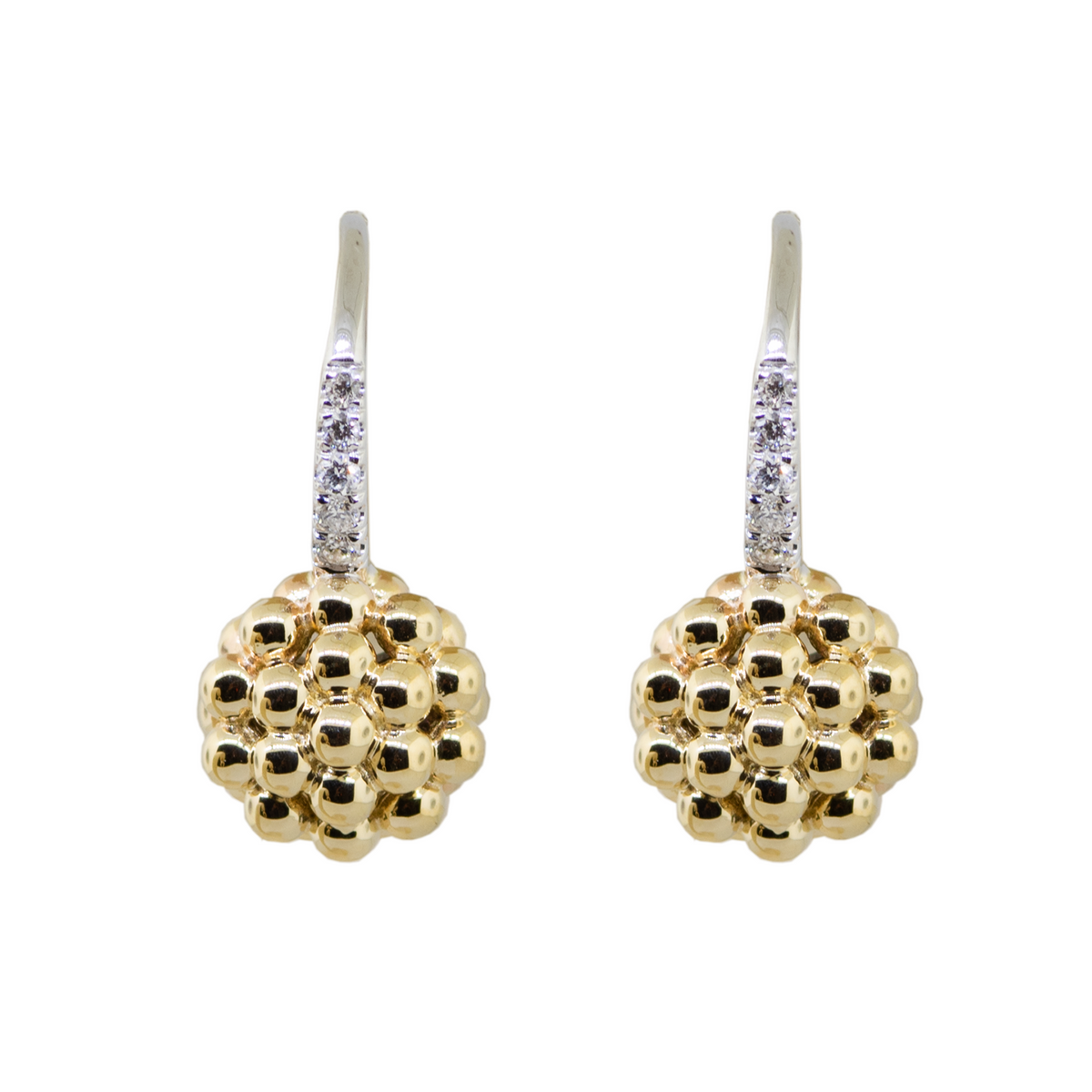 14KM 3.20 gm. Beaded Ball & Diamond Leverback Earrings DIRBC 10=0.06ct