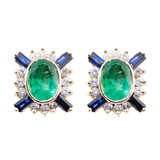 18KY 7.40 gm. Sapphire, Diamond, Emerald Earrings