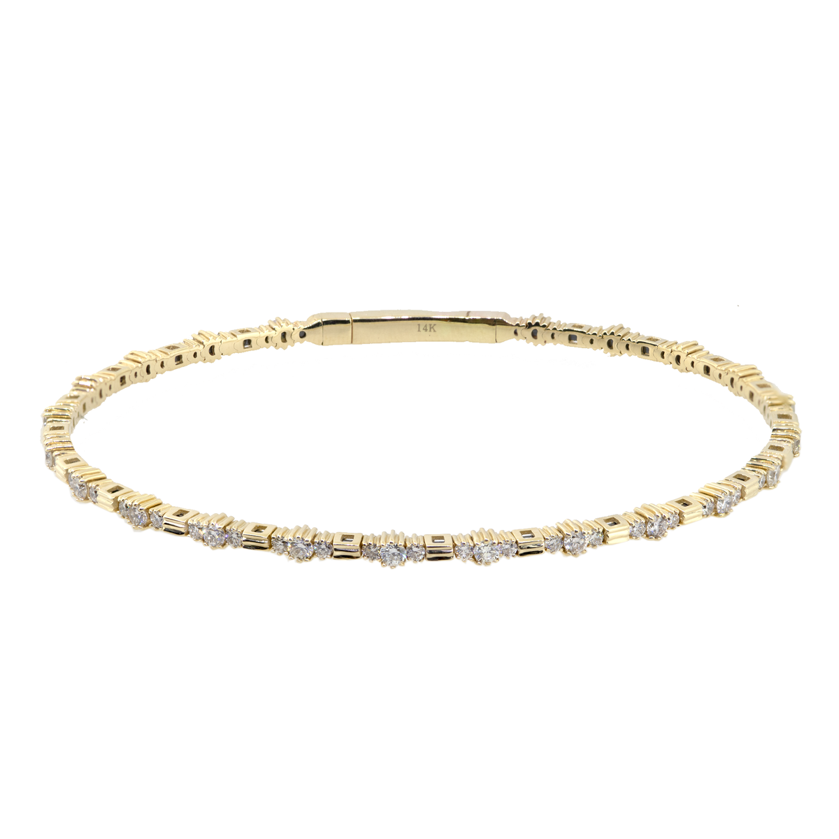 14KY 5.80 gm. Flexible Diamond Bangle Bracelet DI RBC 66=1.35ct