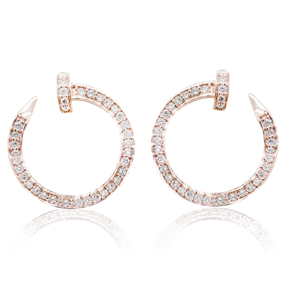 18KR Rose Gold Diamond Nail Earrings