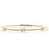 14KY 4.80 gm. Flexible Bangle Bracelet w/ 3 Diamond Flower Sections