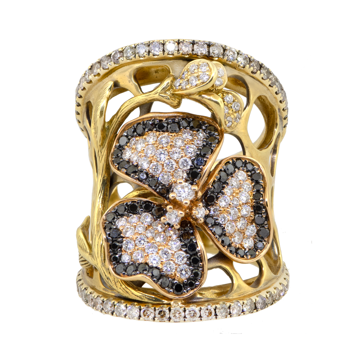 18K Fancy Diamond Ring W/ Black & Brown Diamonds