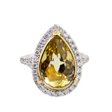 18KW 8.30 gm. Golden Beryl & Diamond Ring