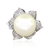 18K 13.5-mm South Sea Pearl Flower Ring w/ Diamonds