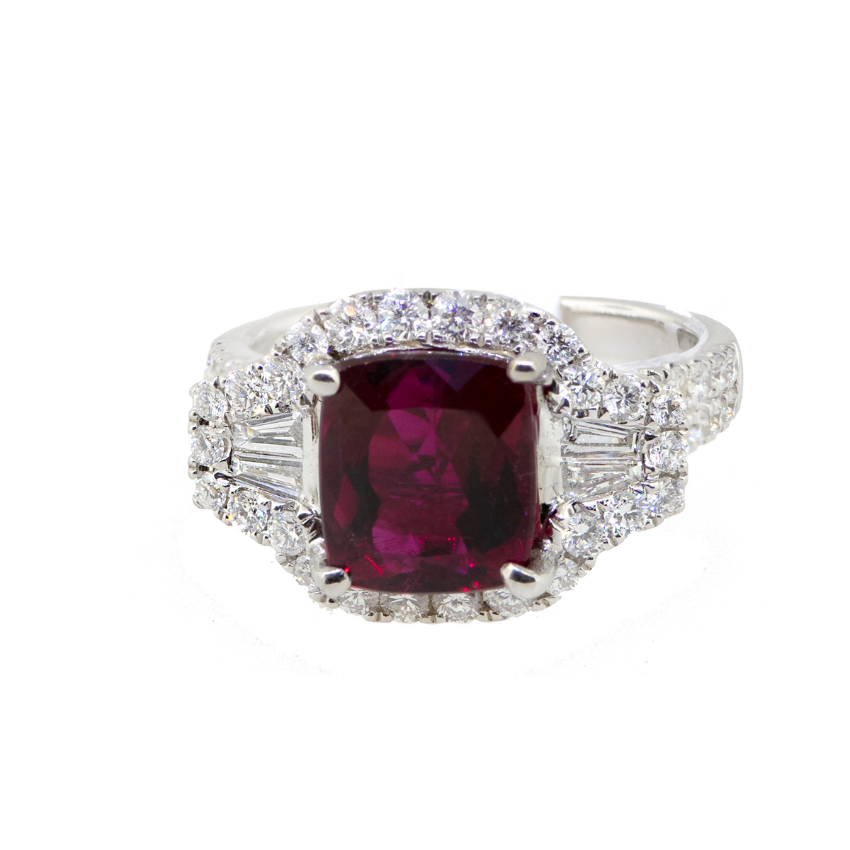 18KW 6.90 gm.  Rubellite & Diam Ring